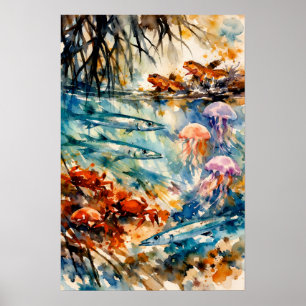 Mangroven-Wildlife-Aquarell-Kunst Poster