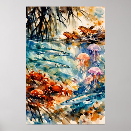 Mangroven-Wildlife-Aquarell-Kunst Poster (Vorne)