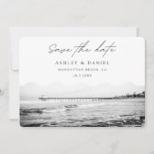 Manhattan Beach Black & White Foto speichern das D Einladung (Vorderseite)