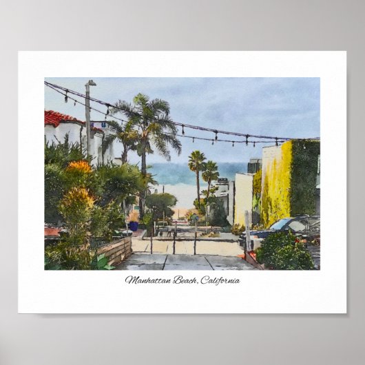 Manhattan Beach, Kalifornien Aquarell Print Poster (Vorne)