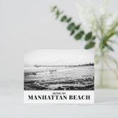 Manhattan Beach Pier, Black and White Postcard Postkarte (Stehend Vorderseite)
