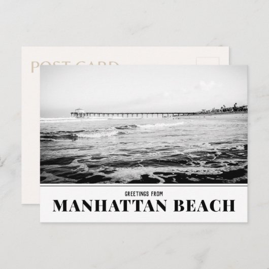 Manhattan Beach Pier, Black and White Postcard Postkarte (Vorne/Hinten)