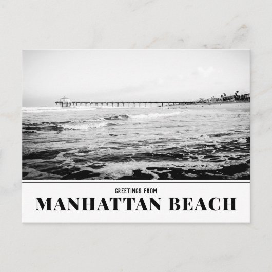 Manhattan Beach Pier, Black and White Postcard Postkarte (Vorderseite)