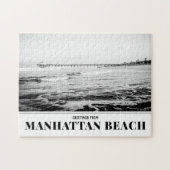 Manhattan Beach Pier Black and White Puzzle (Horizontal)