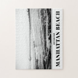 Manhattan Beach Pier Black and White Puzzle