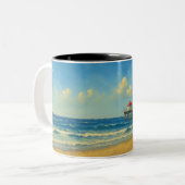 Manhattan Beach Pier mit Rotem Dach Zweifarbige Tasse (Vorderseite Links)