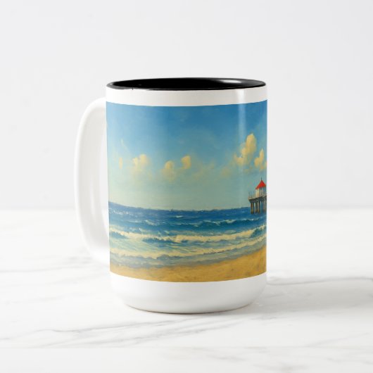 Manhattan Beach Pier mit Rotem Dach Zweifarbige Tasse (Vorderseite Links)