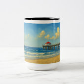Manhattan Beach Pier mit Rotem Dach Zweifarbige Tasse (Mittel)