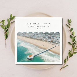 Manhattan Beach Wedding Custom Cocktail Napkin Serviette