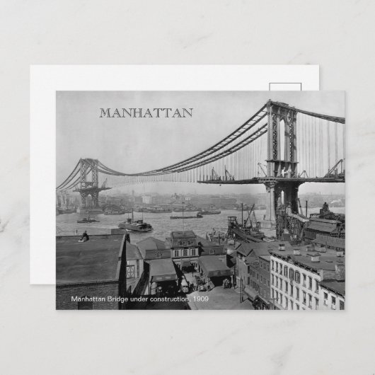 Manhattan Bridge im Bau 1909 Foto Postkarte (Vorne/Hinten)