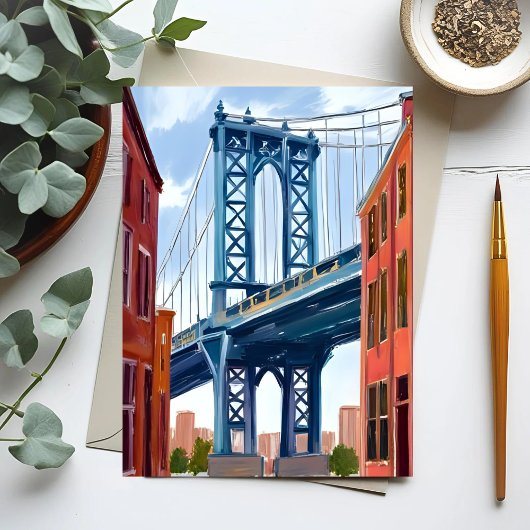 Manhattan Bridge New York City Painting Postkarte