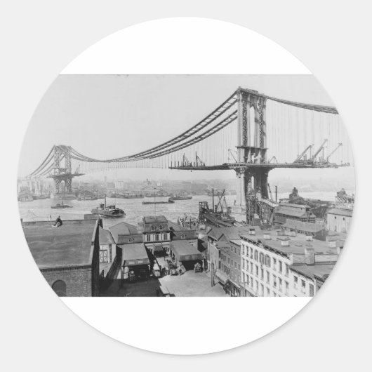 Manhattan Bridge Original Print Construction 1909 Runder Aufkleber (Vorderseite)