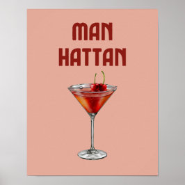 Manhattan Cocktail Red Retro Drink Poster