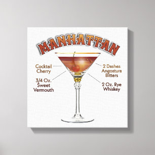 Manhattan Cocktail Rezept Art 12 "x12" Wrapped Leinwanddruck