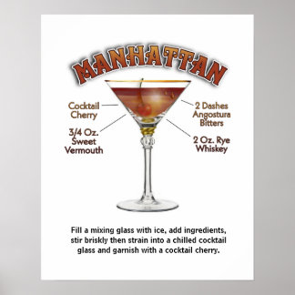 Manhattan Cocktail Rezept Art 16 "x20" Print/ Poster