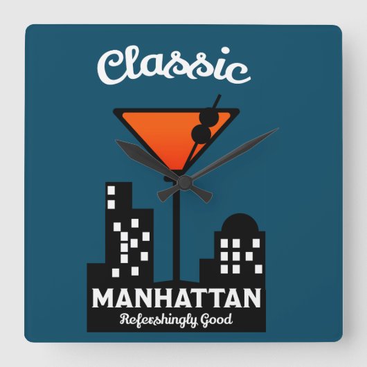 Manhattan Cocktail Wall Art Quadratische Wanduhr (Vorderseite)