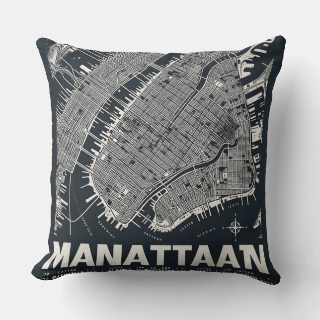 Manhattan Map Illustration Kissen (Vorderseite)