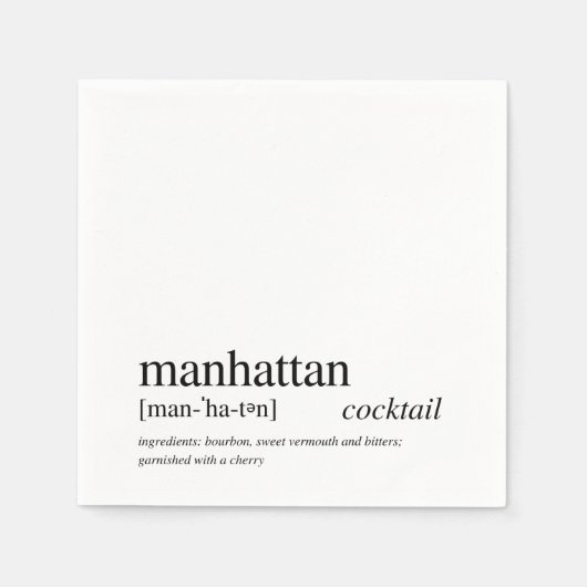 Manhattan Modern Quote Black Typografy Cocktail Serviette (Vorderseite)