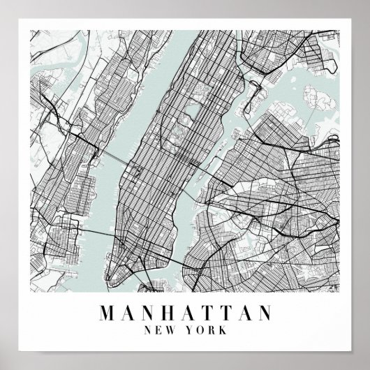 Manhattan New York Blue Water Street Map Poster (Vorne)