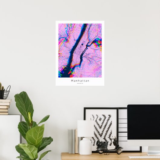 Manhattan New York City Abstrakt Pink Map Poster (Heimbüro)