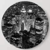 Manhattan New York City Night Black & White Button (Vorderseite)