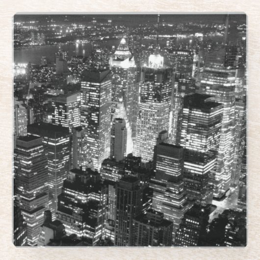 Manhattan New York City Night Black & White Glasuntersetzer (Vorderseite)