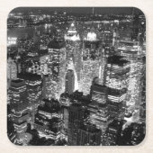 Manhattan New York City Night Black & White Rechteckiger Pappuntersetzer (Vorderseite)