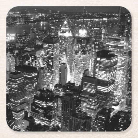 Manhattan New York City Night Black & White Rechteckiger Pappuntersetzer (Vorderseite)