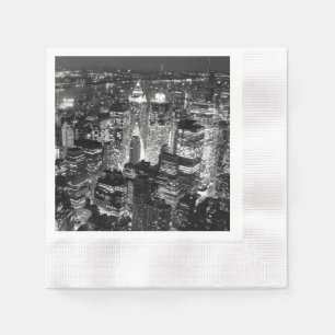 Manhattan New York City Night Black & White Serviette