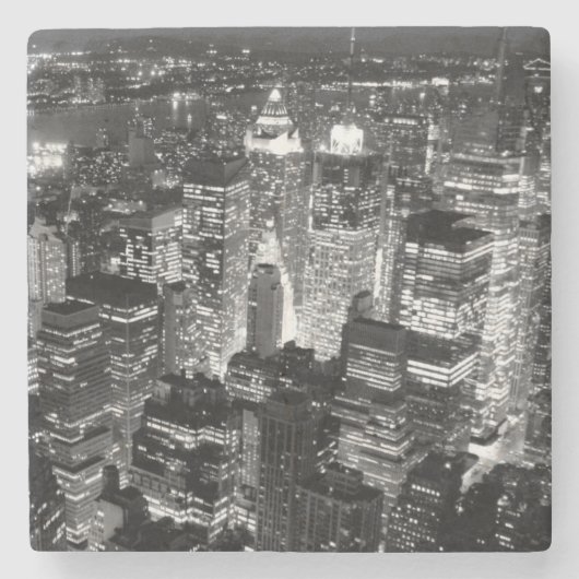 Manhattan New York City Night Black & White Steinuntersetzer (Vorderseite)