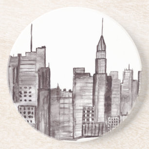 Manhattan New York City Water Color Black Modern Sandstein Untersetzer