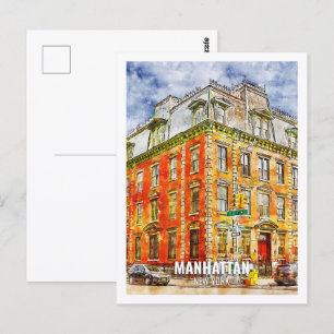 Manhattan New York Famous Travel Place Watercolor Postkarte