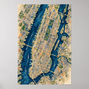 Manhattan New York Luftbild Stadtplan Wandkunst Poster