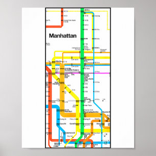 Manhattan New York Nyc U-Bahn-Karte Retro-Schienen Poster
