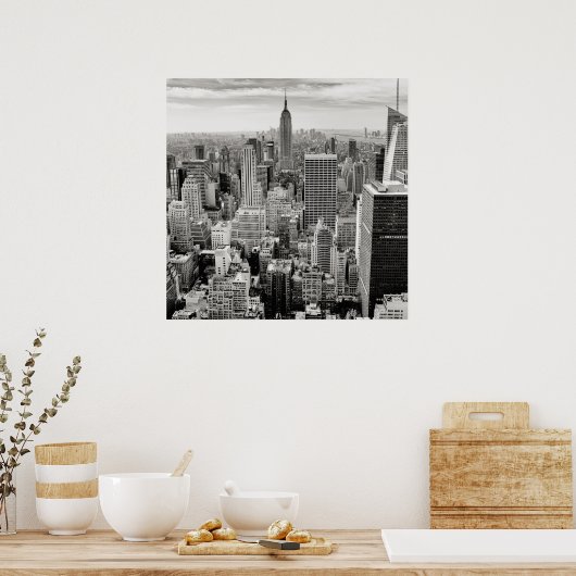 Manhattan, New York (Schwarz-Weiß-Panorama) Poster (Küche)