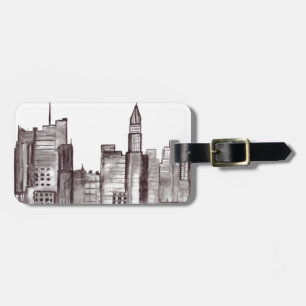 Manhattan New York Stadt Aquarellfarben Schwarze S Gepäckanhänger