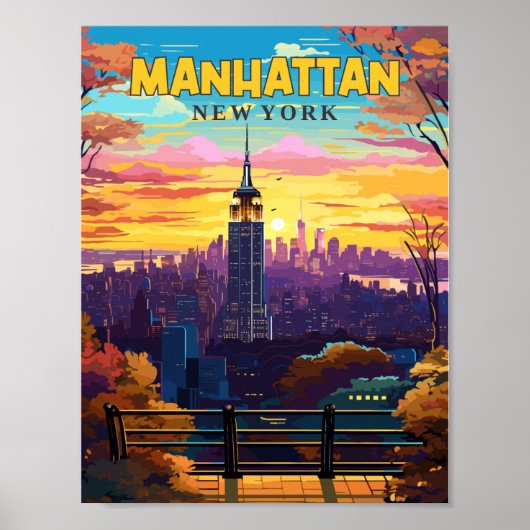 Manhattan New York USA Vintage Illustration Poster (Vorne)