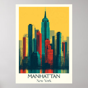 Manhattan New York Vintag Iconic Skyline Art Poster
