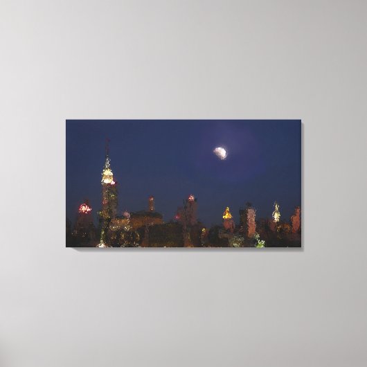 Manhattan Night Skyline Impressionistische Leinwan Leinwanddruck (Vorderseite)