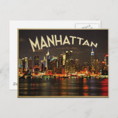 Manhattan Night Skyline Postkarte (Vorne/Hinten)