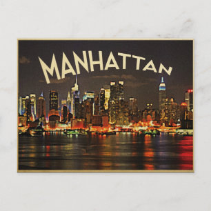 Manhattan Night Skyline Postkarte
