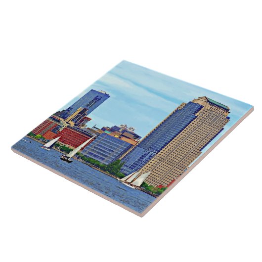 Manhattan NY - Drei Boote von Manhattan Skyline Fliese (Seite)