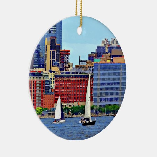 Manhattan NY - Drei Boote von Manhattan Skyline Keramik Ornament (Rechts)