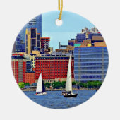 Manhattan NY - Drei Boote von Manhattan Skyline Keramik Ornament (Vorne)
