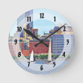 Manhattan NY - Drei Boote von Manhattan Skyline Runde Wanduhr (Vorderseite)
