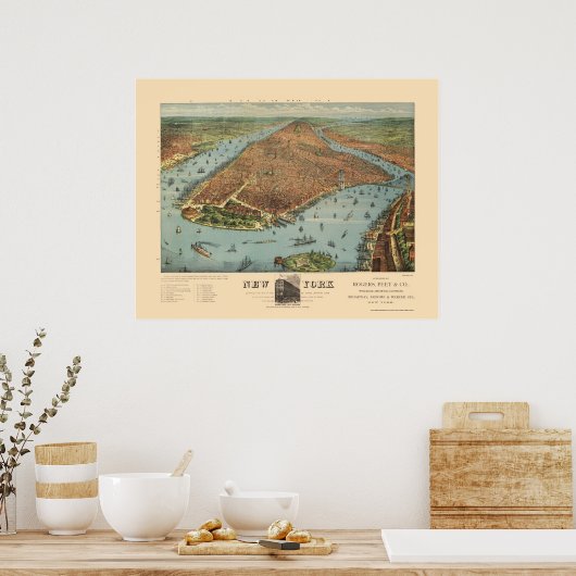 Manhattan, NY Panoramic Map - 1879 Poster (Küche)