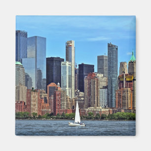 Manhattan NY - Sailboat By Manhattan Skyline Magnet