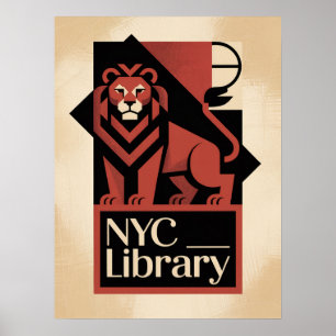 Manhattan NYC Bibliothek Löwe Art Deco Architektur Poster