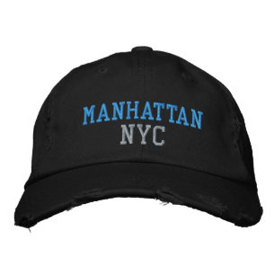 MANHATTAN NYC Blau Grau Schwarz im Vintage-Stil Bestickte Baseballkappe