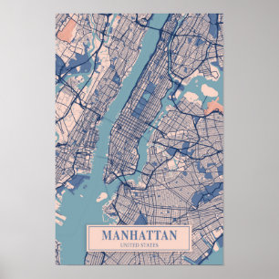 Manhattan NYC USA luftige Stadtkarte Reise Poster